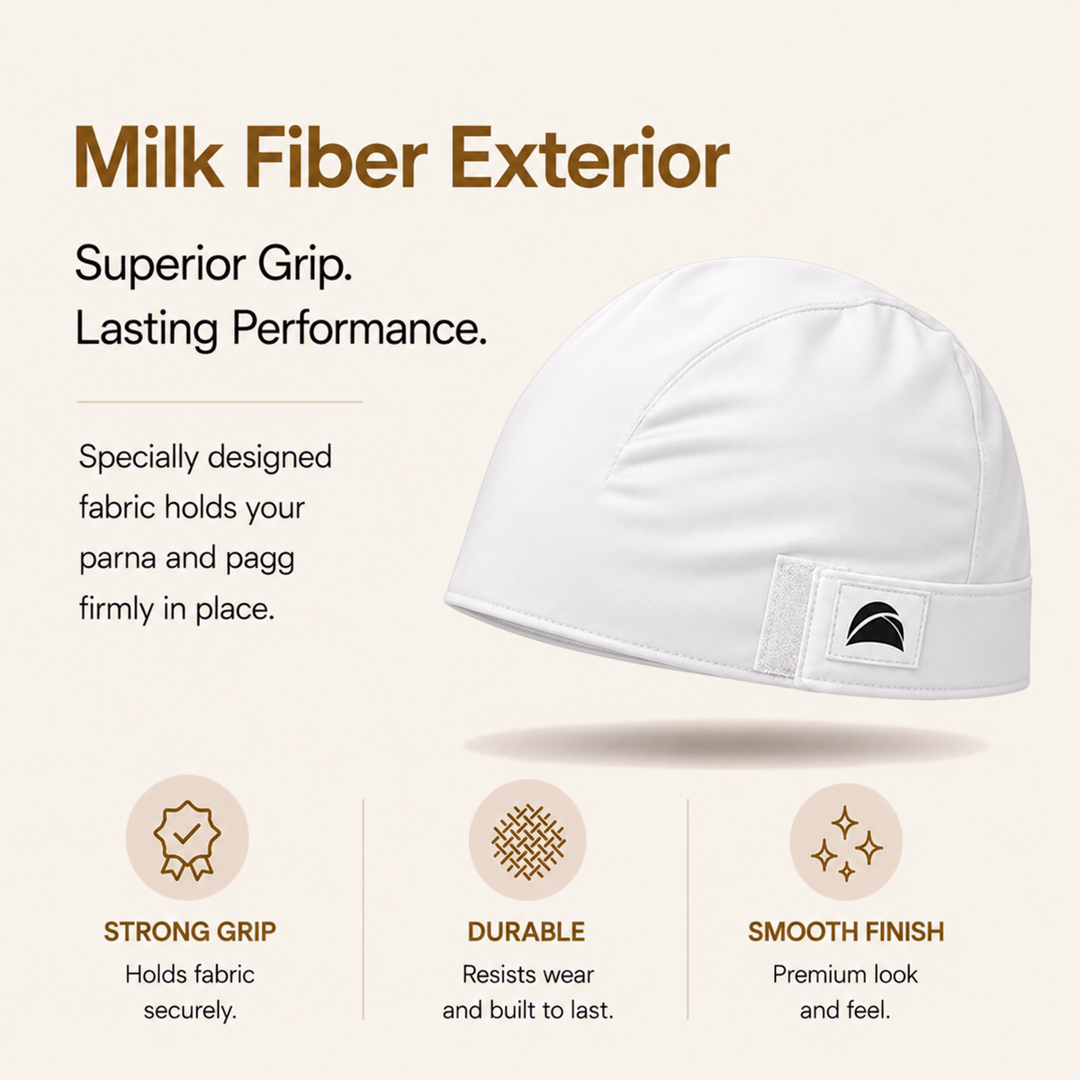 White silk-lined Velcro Patka milk fiber exterior detail