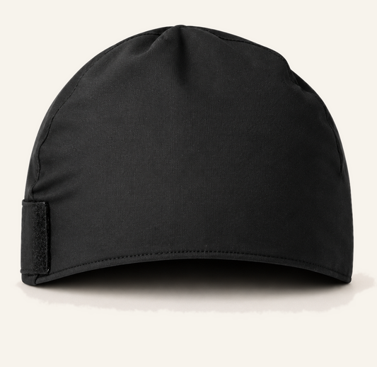 Black silk-lined Velcro Patka Sikh head covering, front view